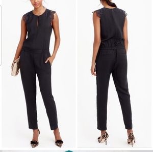 J crew drappy oxford jumpsuit with lace sleeves